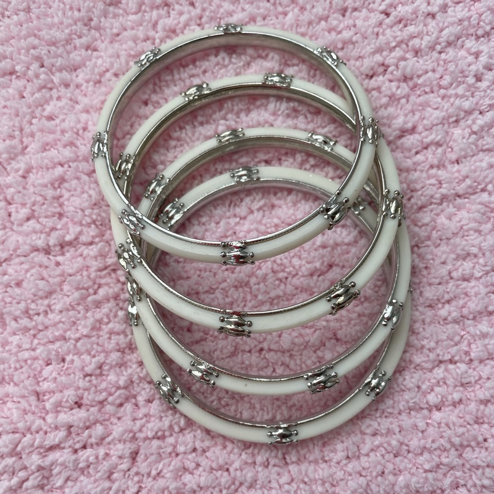 Ivory and Silver tone Lacquer bangles.